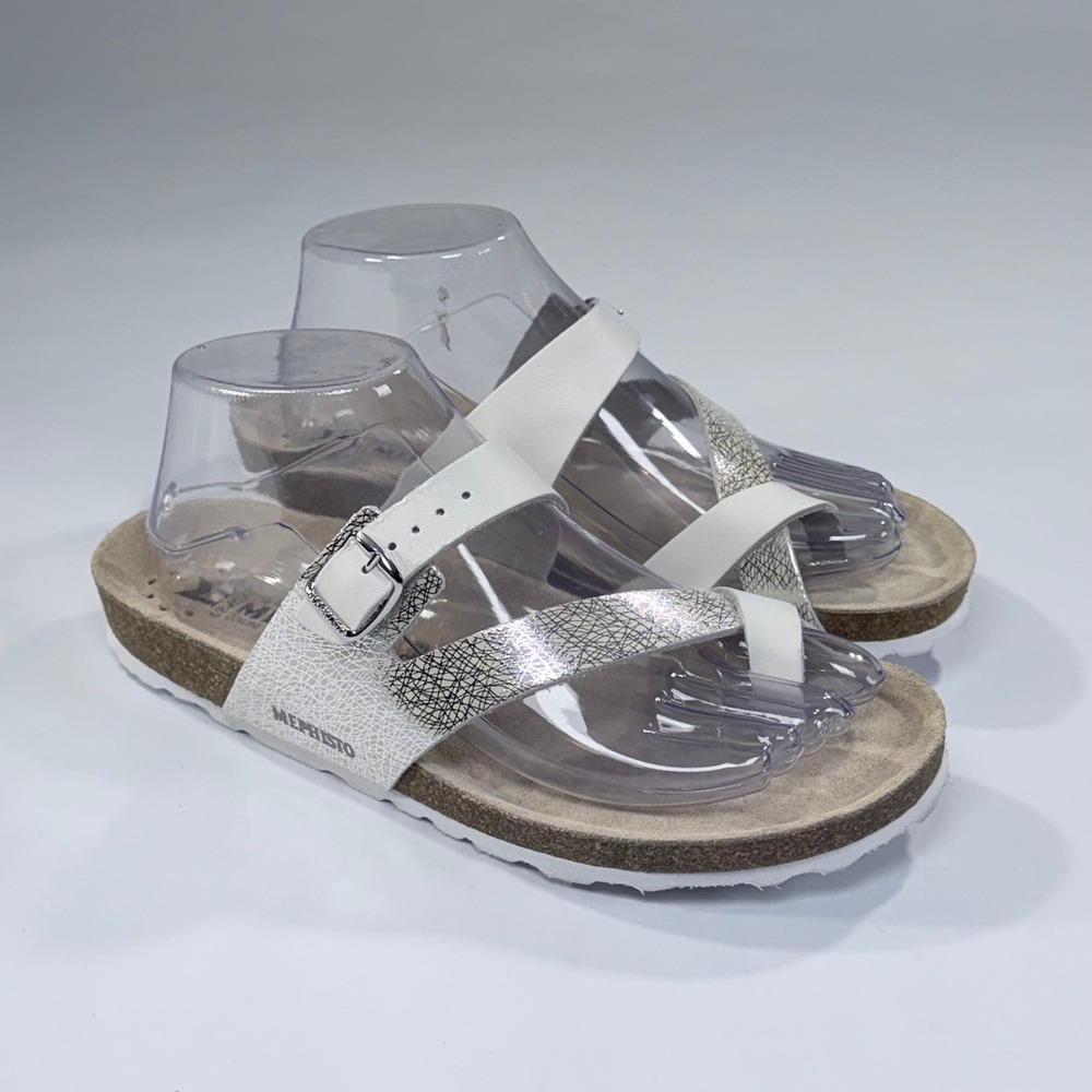 NEW Mephisto Helen Sandal Women 39/9 White Silver Metallic Leather Slide Comfort